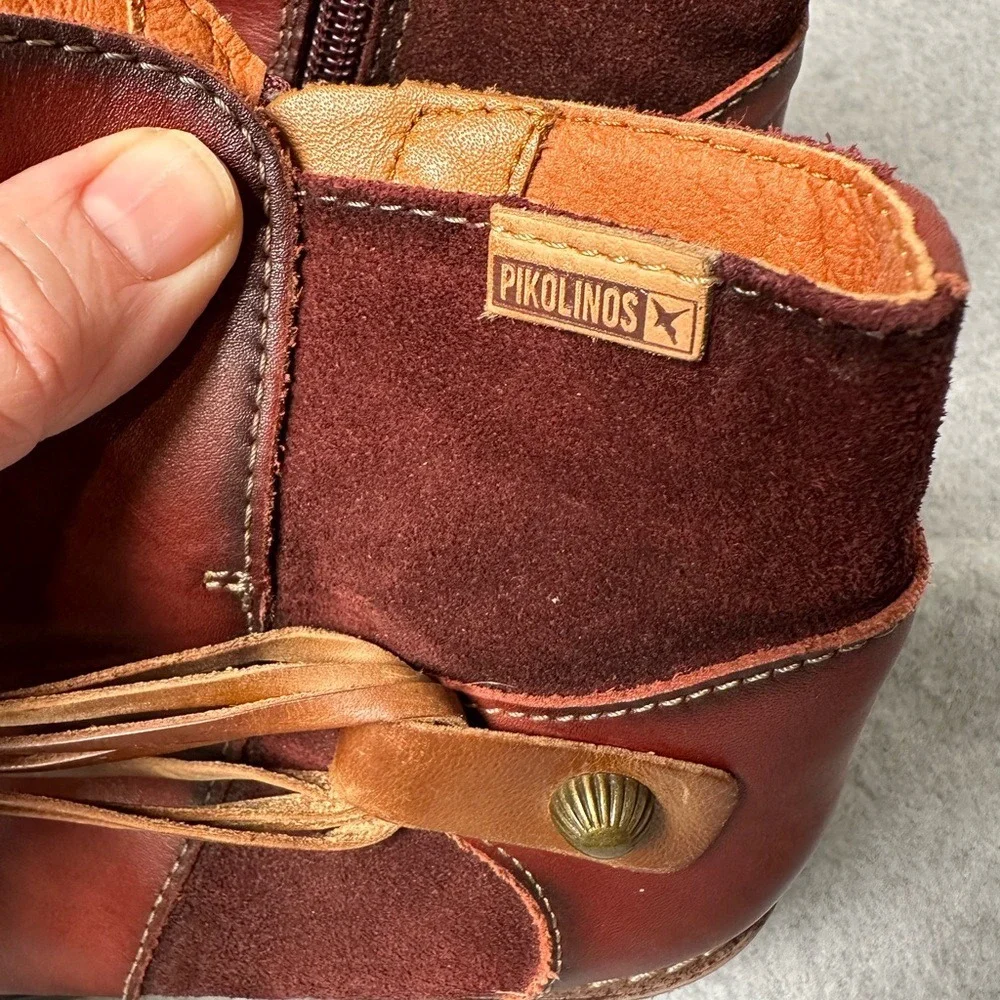 Pikolinos Burgundy Leather Suede Fringe Ankle Boots Women Size 39 - Picture 2 of 13